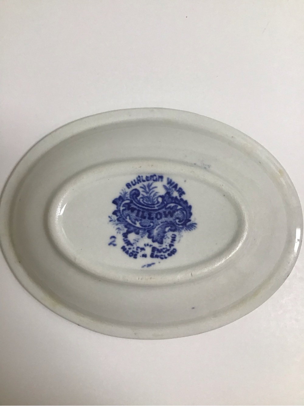 Blue Willow Antique 1920's England Burleigh Ware Oval Soap Dish Ridges Gold Rim - Picture 3 of 14